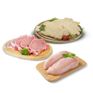1KG MILANESAS DE PECHUGA + 1KG PECHUGA S/HUESO+ 1 KG COSTELETA DE CERDO