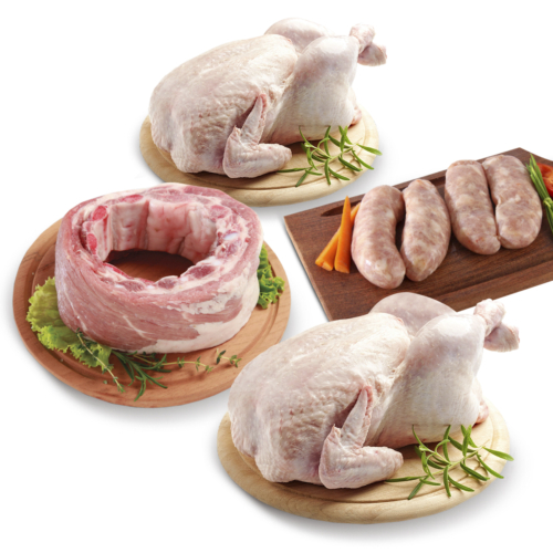 2 Pollos Enteros + 2Kg Pechito de Cerdo + 1Kg Chorizo de Cerdo